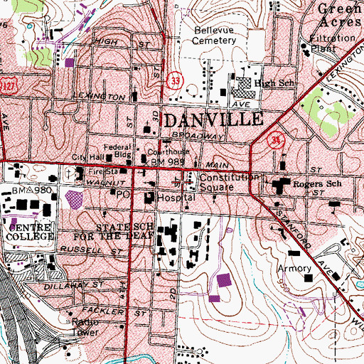 Topographic Map of Ephraim McDowell House Historical Marker, KY