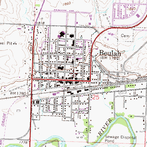 Topographic Map of Beulah City Hall, ND