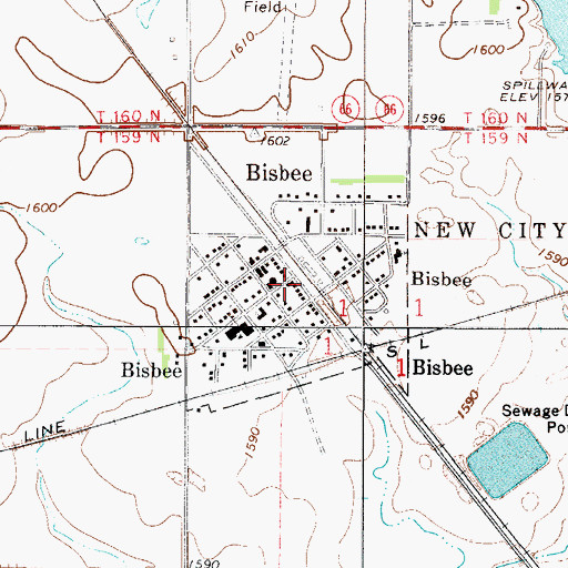 Topographic Map of Bisbee City Hall, ND