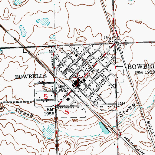 Topographic Map of Bowbells Memorial City Hall, ND