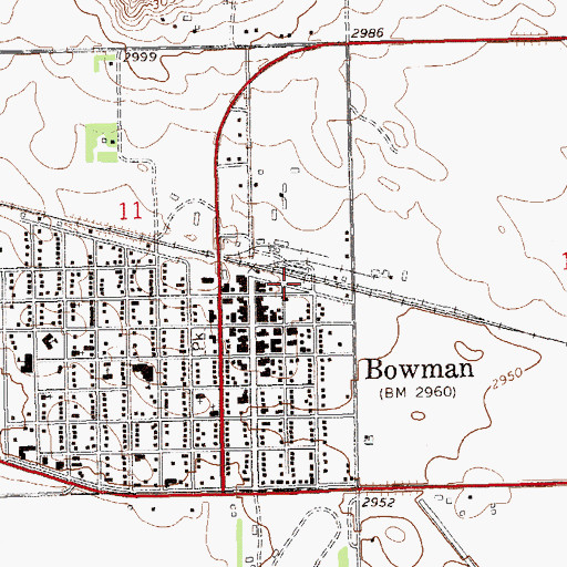 Topographic Map of Bowman City Hall, ND