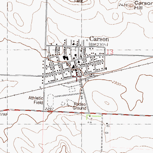 Topographic Map of Carson City Hall, ND