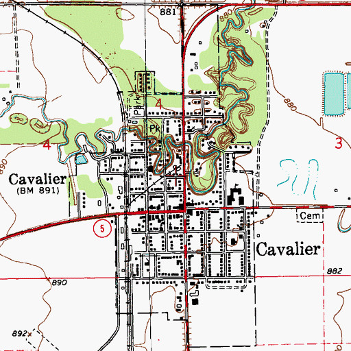 Topographic Map of Cavalier City Hall, ND
