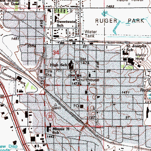 Topographic Map of Devils Lake City Hall, ND