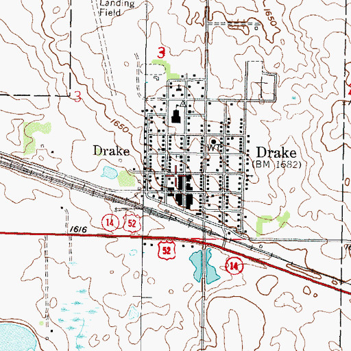 Topographic Map of Drake City Hall, ND