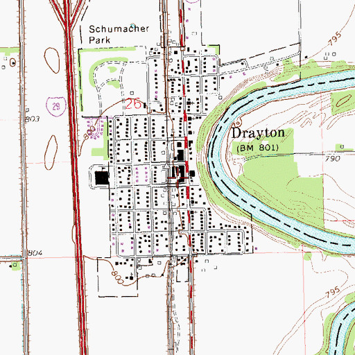 Topographic Map of Drayton City Hall, ND