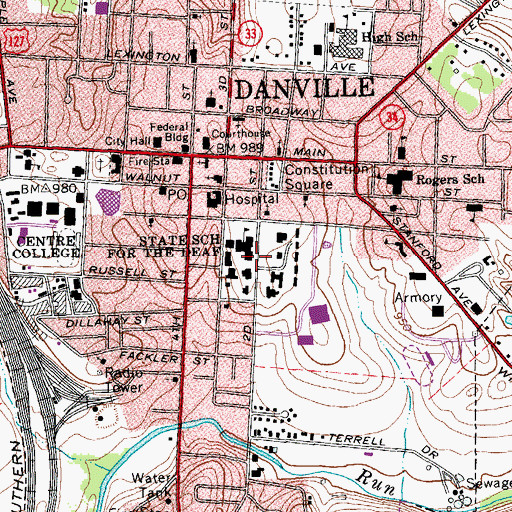 Topographic Map of Jacobs Hall Historical Marker, KY