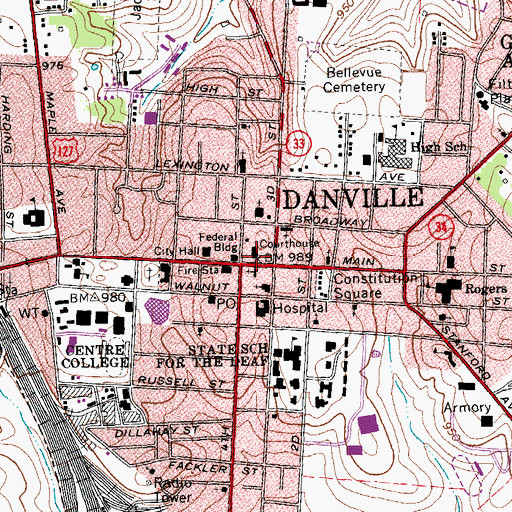 Topographic Map of John Marshall Harlan Historical Marker, KY