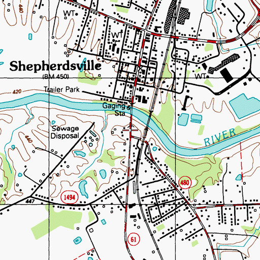 Topographic Map of Louisville and Nashville Bridge Historical Marker, KY