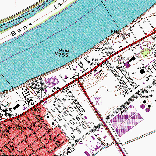 Topographic Map of Cornland Historical Marker, KY