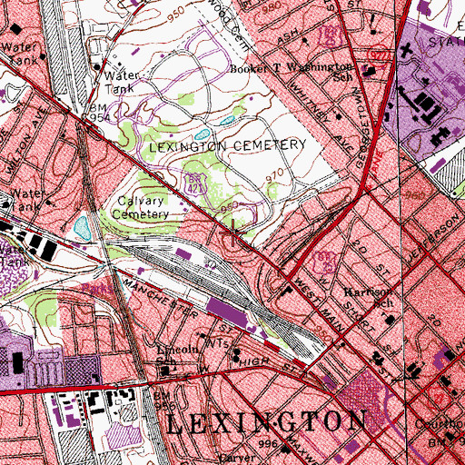 Topographic Map of Lexington Cemetery Historical Marker, KY