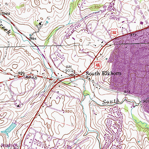 Topographic Map of South Elkhorn Christian Church Historical Marker, KY