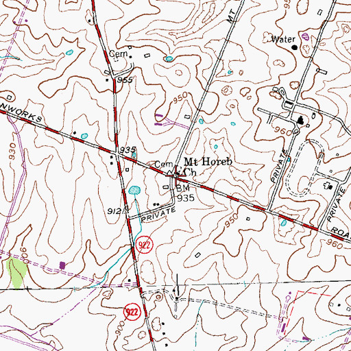 Topographic Map of Mount Horeb Presbyterian Church Historical Marker, KY