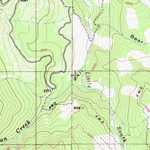 Topographic Map of West Fork Little South Fork Indian Creek, CA