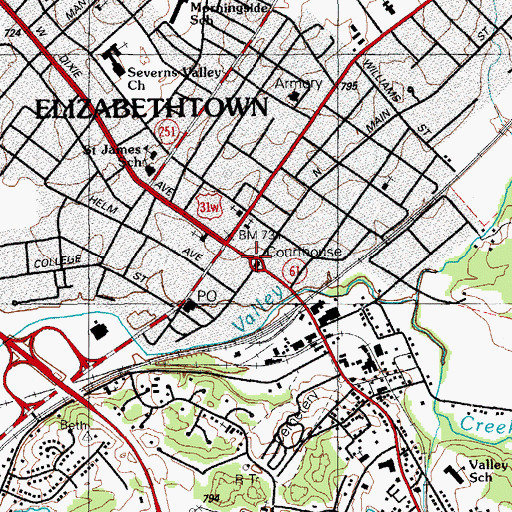 Topographic Map of Hardin County Historical Marker, KY