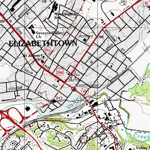 Topographic Map of Severns Valley Baptist Church Historical Marker, KY