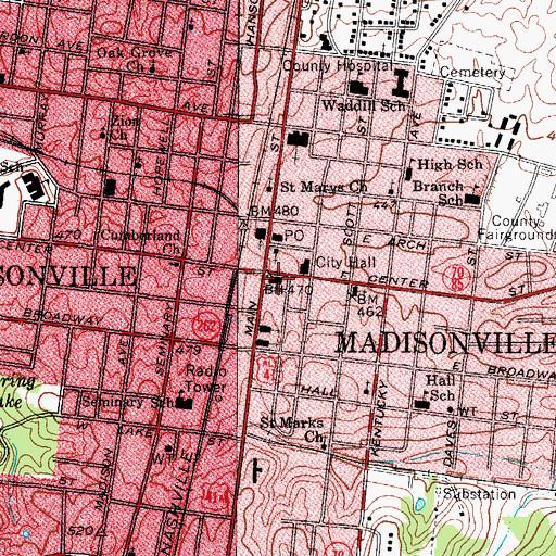 Topographic Map of Hopkins County Historical Marker, KY