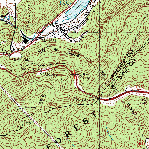 Topographic Map of Pound Gap Historical Marker, KY
