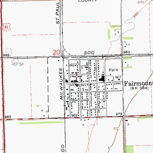 Topographic Map of Fairmount City Hall, ND