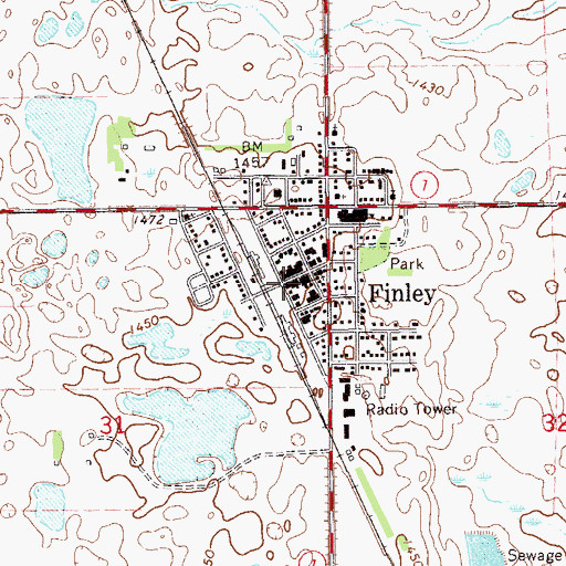 Topographic Map of Finley City Hall, ND