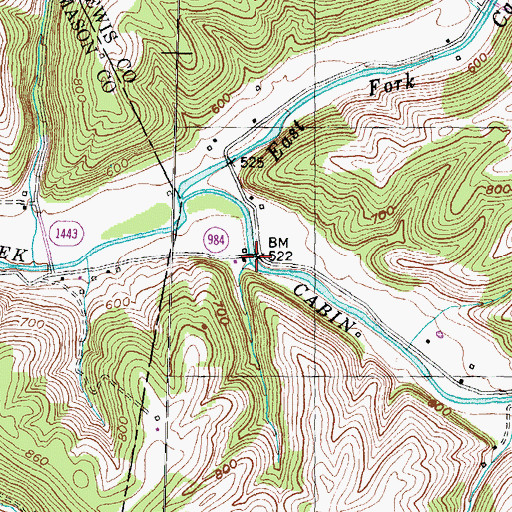 Topographic Map of Cabin Creek Bridge Historical Marker, KY