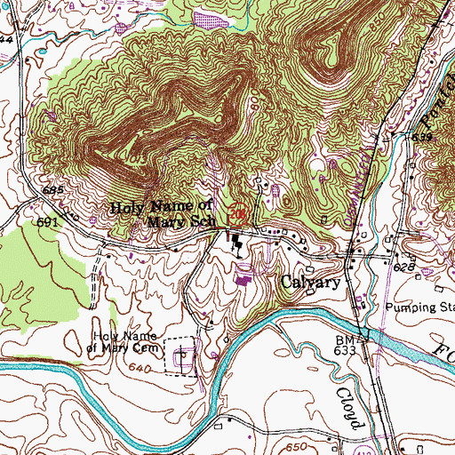 Topographic Map of Old Calvary Cemetery Historical Marker, KY