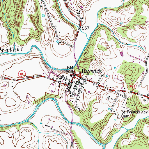 Topographic Map of Raywick Historical Marker, KY