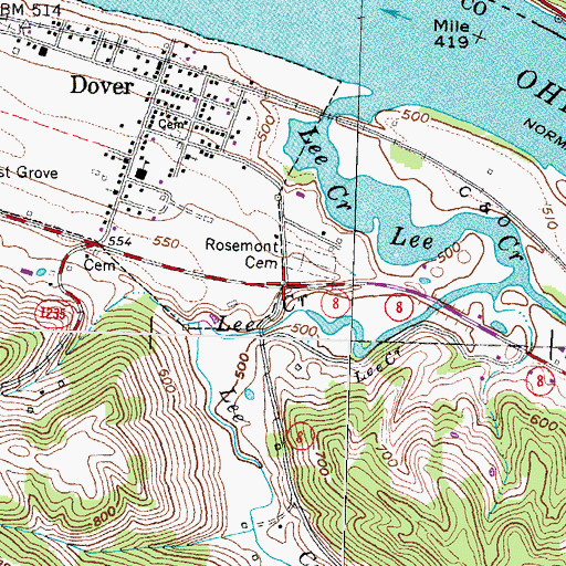 Topographic Map of Dover Covered Bridge Historical Marker, KY