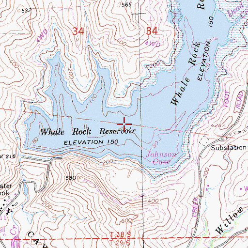 Topographic Map of Whale Rock Reservoir, CA