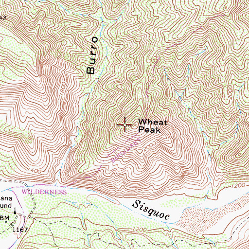 Topographic Map of Wheat Peak, CA