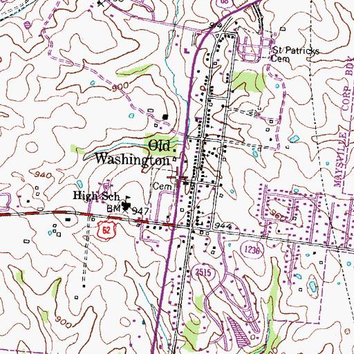 Topographic Map of Washington Baptist Church Cemetery Historical Marker, KY