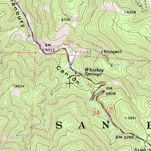 Topographic Map of Whiskey Springs, CA