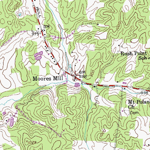 Topographic Map of Moores Mill Historical Marker, KY