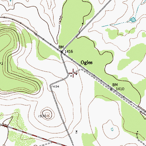 Topographic Map of Ogles Cemetery, TX