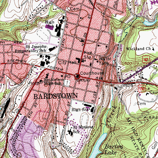 Topographic Map of Bardstown Historical Marker, KY
