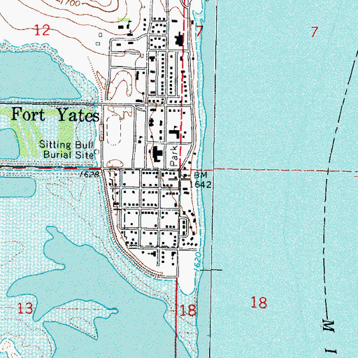 Topographic Map of Fort Yates City Hall, ND