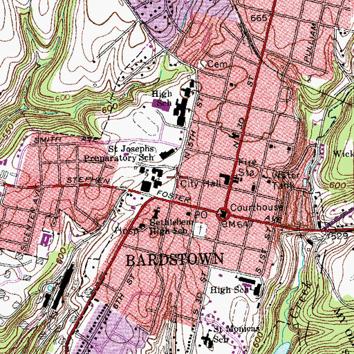 Topographic Map of Spalding Hall Historical Marker, KY