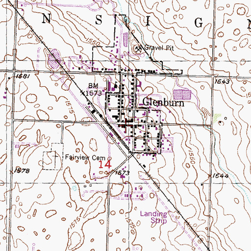 Topographic Map of Glenburn City Hall, ND