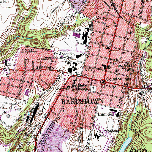 Topographic Map of Bethlehem Academy Historical Marker, KY