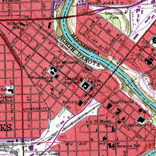 Topographic Map of Grand Forks City Hall, ND