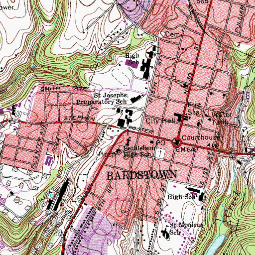 Topographic Map of Diocese of Bardstown Historical Marker, KY