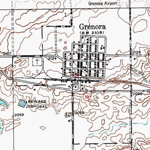 Topographic Map of Grenora City Hall, ND