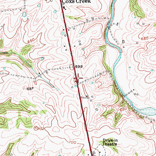 Topographic Map of Coxs Station Historical Marker, KY