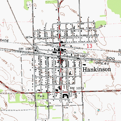 Topographic Map of Hankinson City Hall, ND