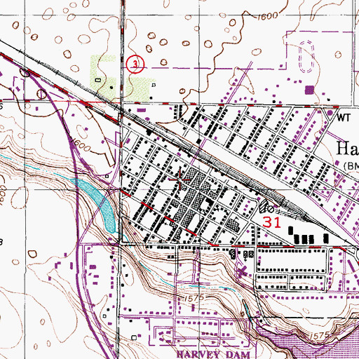 Topographic Map of Harvey City Hall, ND
