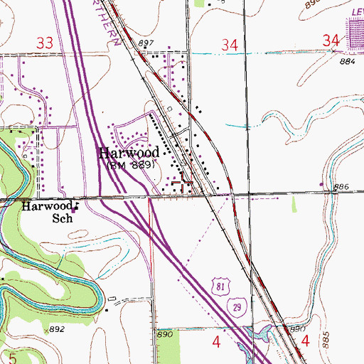 Topographic Map of Harwood City Hall, ND