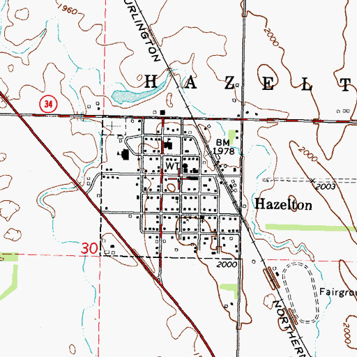 Topographic Map of Hazelton City Hall, ND