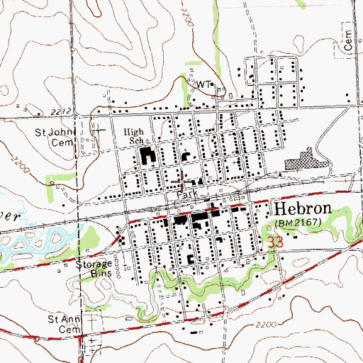 Topographic Map of Hebron City Hall, ND