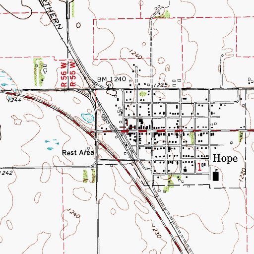 Topographic Map of Hope City Hall, ND