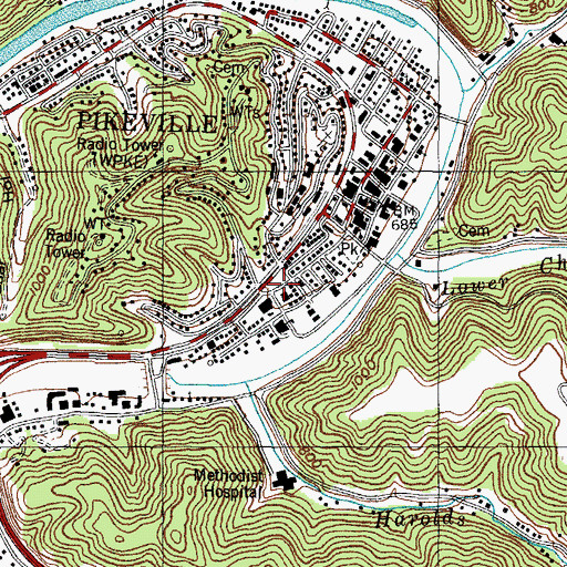 Topographic Map of Pikeville Collegiate Institute Historical Marker, KY